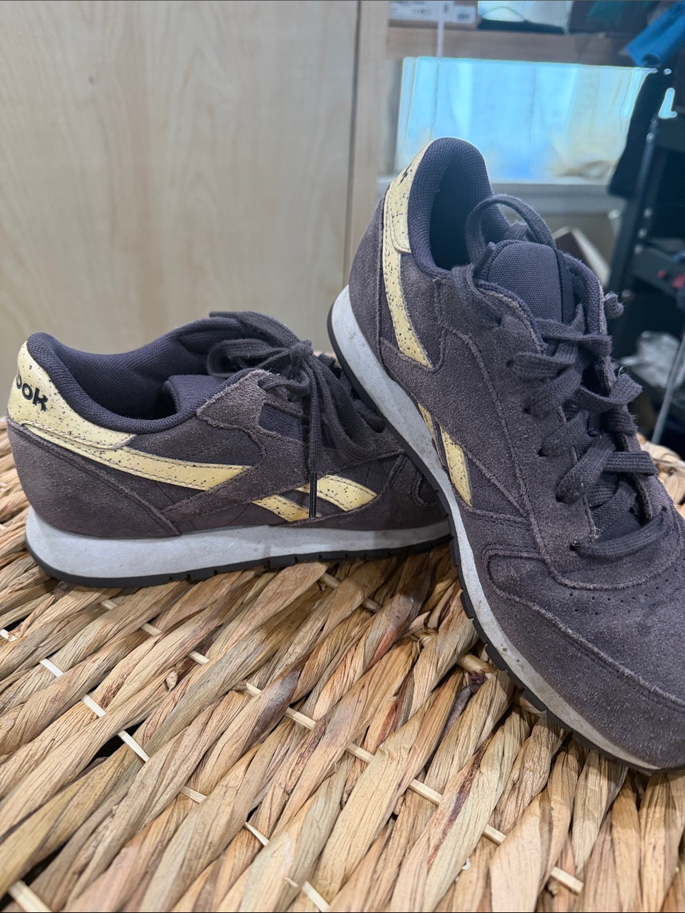 Reebok Suede Trainers in plum with Cream Accents